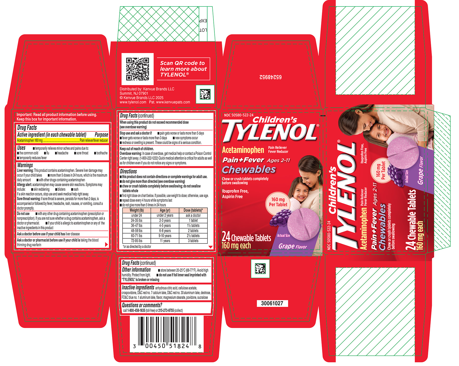 Children's acetaminophen chewable tablets 160 mg