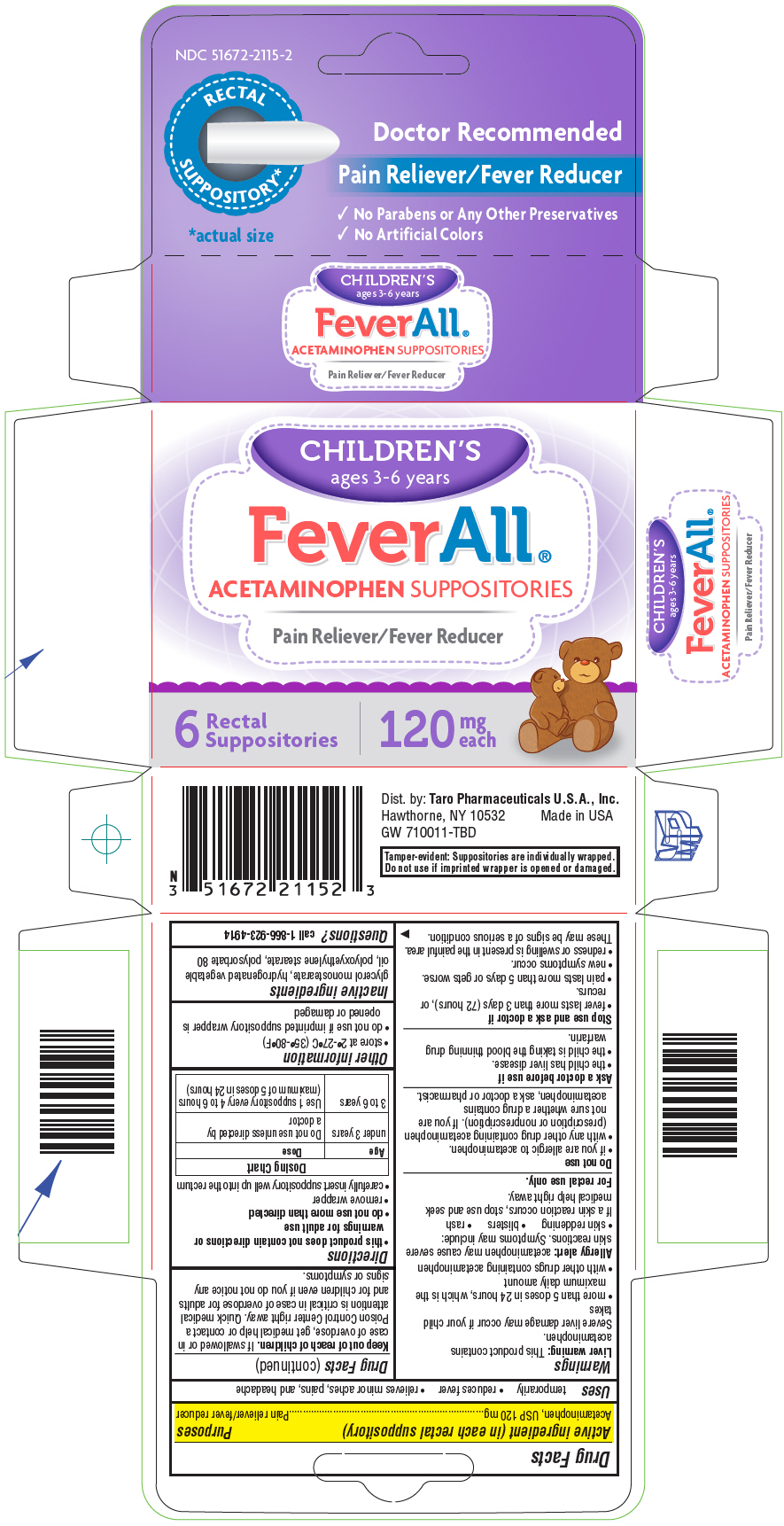 Children's acetaminophen suppositories